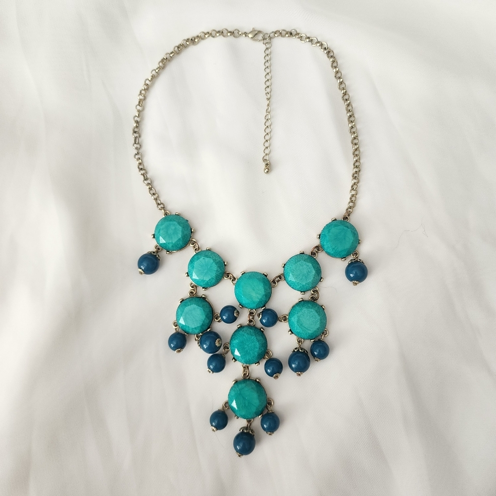 Aqua Teal Turquoise Blue Bubble Bib Statement Necklace Vintage Y2K Chunky